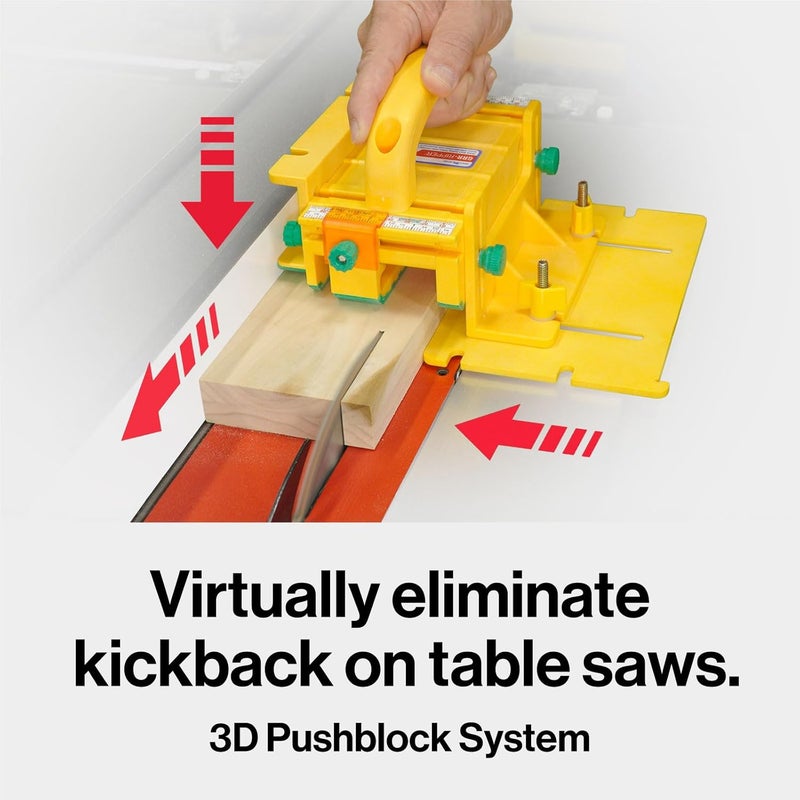 MICRO JIG GRR-RIPPER Pro 3D Pushblock for Safety, Precision and Control, 3-Dimensional Force System, Ideal for Router Table Saw and More, Includes SafeRip Kit, GR-200Pro, Yellow - Image 2